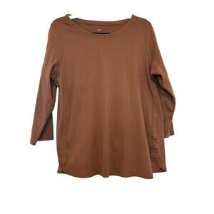 J Jill sz L coffee color pima cotton scoop neck 3/4 sleeve shirt #1899